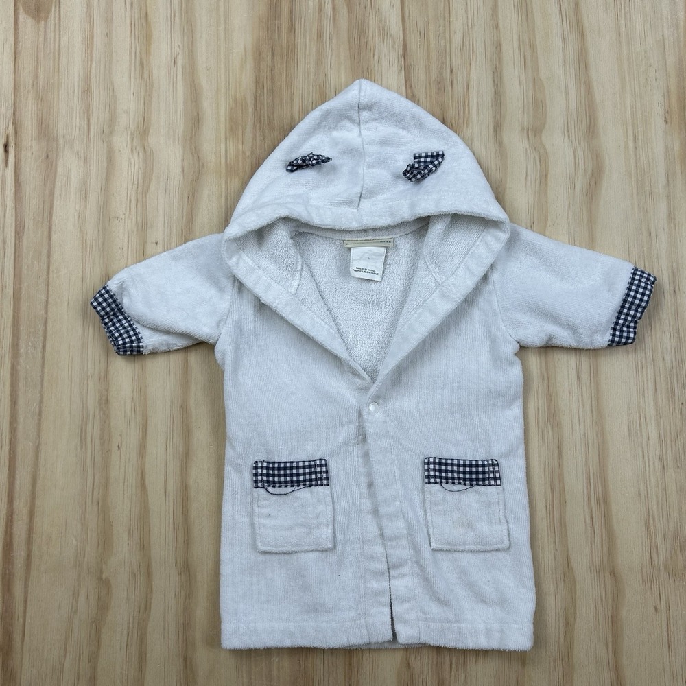 Pottery Barn Kids Baby 0-9M White Hooded Terry Bath Robe Photography Unisex Aes